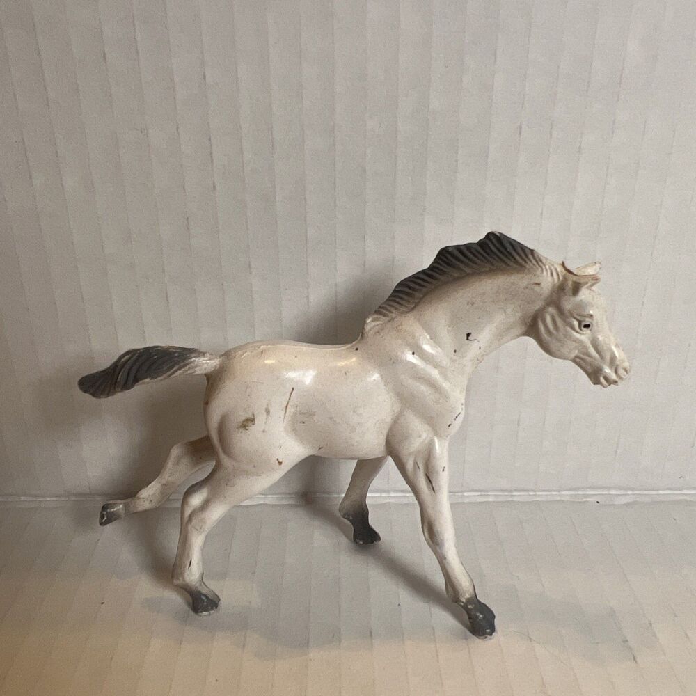 Vintage 1976 Imperial Toy White Horse Gray Mane and Tail Figure